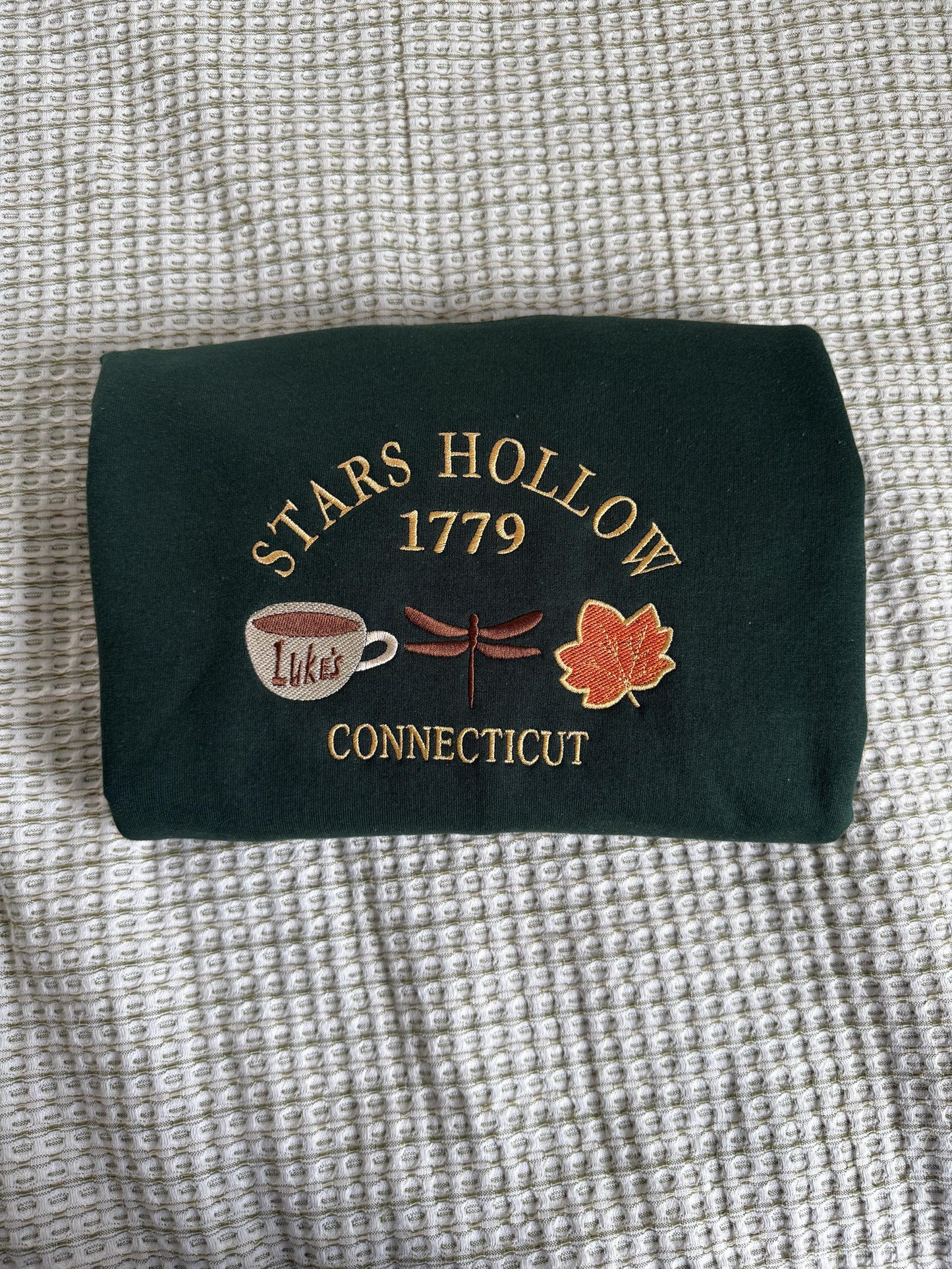 Stars Hollow Connecticut Embroidered Sweatshirt | Luke's Diner Coffee Cup Fall Leaves Crewneck | Cozy Gilmore Girls Fan Gift