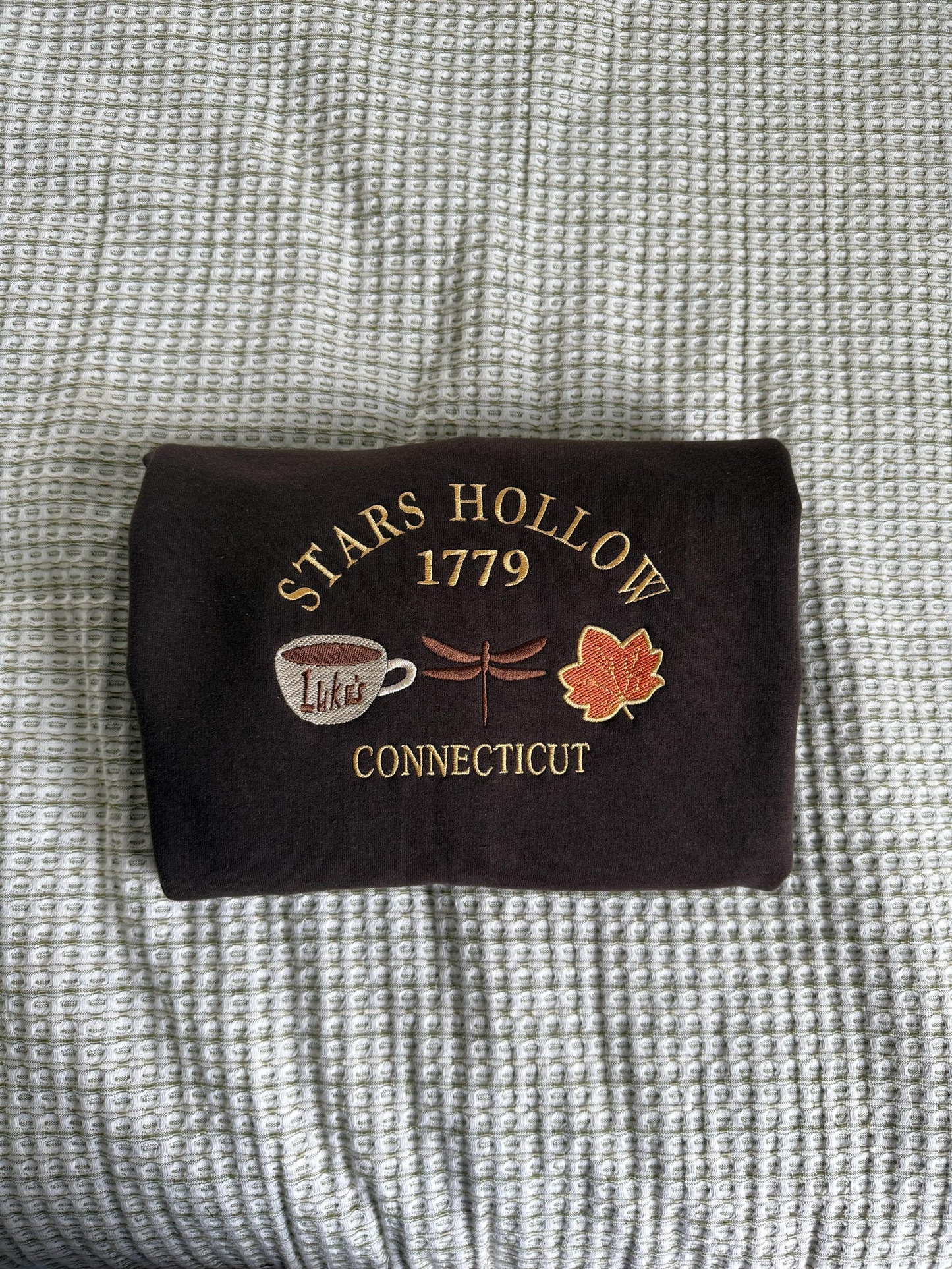 Stars Hollow Connecticut Embroidered Sweatshirt | Luke's Diner Coffee Cup Fall Leaves Crewneck | Cozy Gilmore Girls Fan Gift