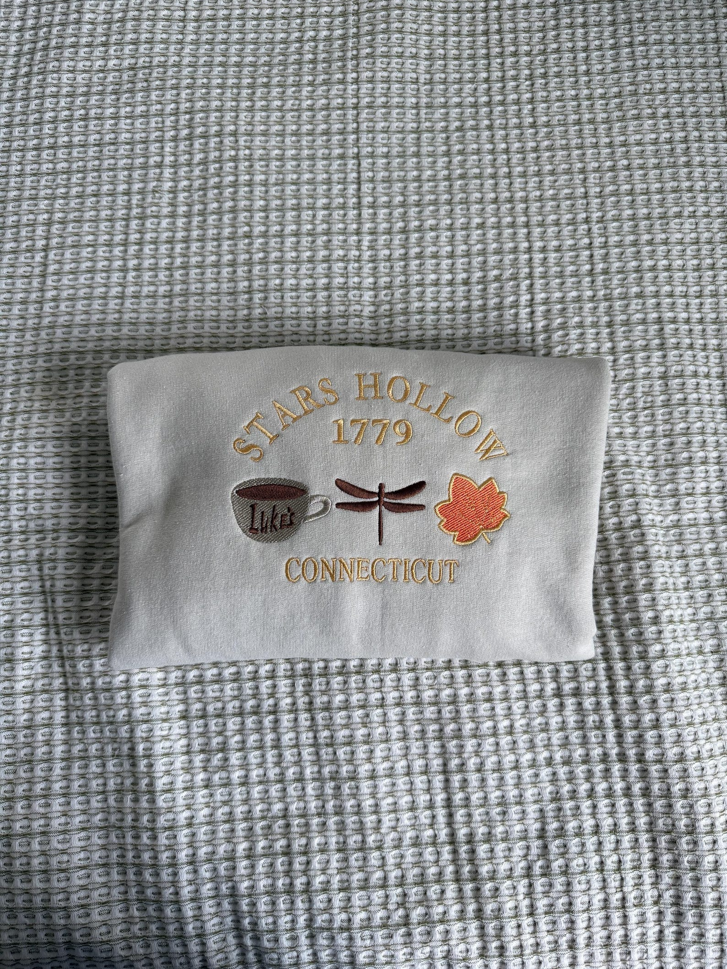 Stars Hollow Connecticut Embroidered Sweatshirt | Luke's Diner Coffee Cup Fall Leaves Crewneck | Cozy Gilmore Girls Fan Gift