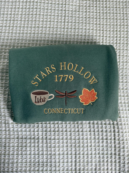 Stars Hollow Connecticut Embroidered Sweatshirt | Luke's Diner Coffee Cup Fall Leaves Crewneck | Cozy Gilmore Girls Fan Gift