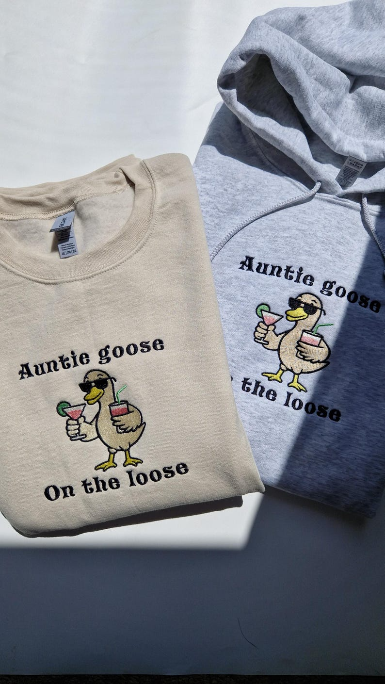 Auntie Goose Embroidered Hoodie – Funny 'On the Loose' Graphic Sweatshirt with Duck Design