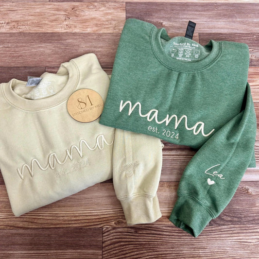 Personalized Grandma Mama Embroidery Sweatshirt Est. 2024 Custom Family Name Crewneck Gift for New Moms Mother's Day Pregnancy Reveal