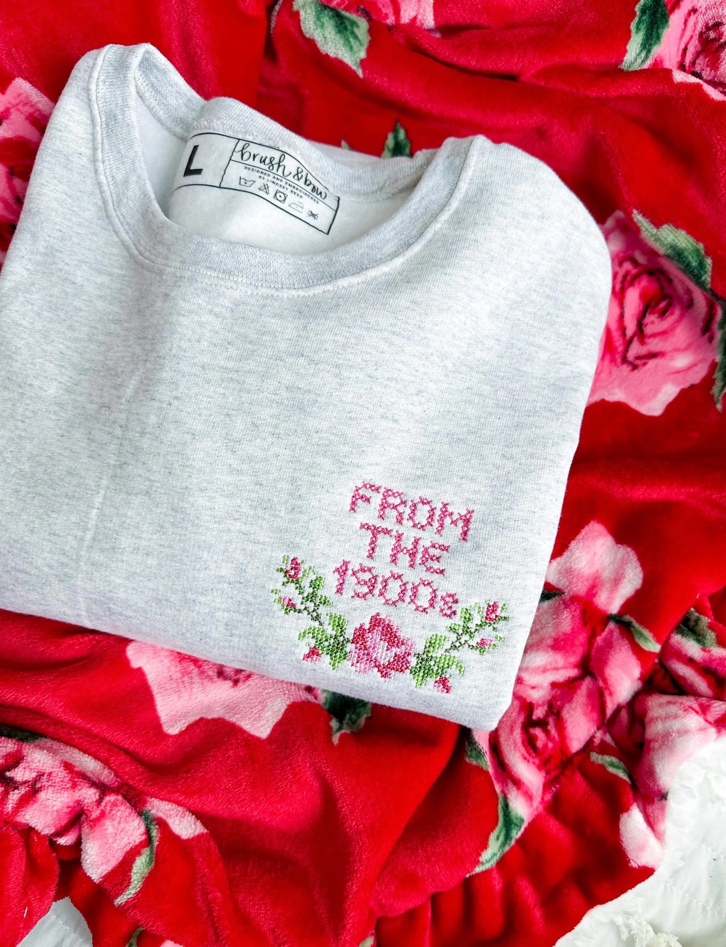 Vintage Floral Embroidered Sweatshirt From The 1900s Coquette Aesthetic Crewneck Cottagecore Y2K Retro Gift for Her Cozy Soft Pullover